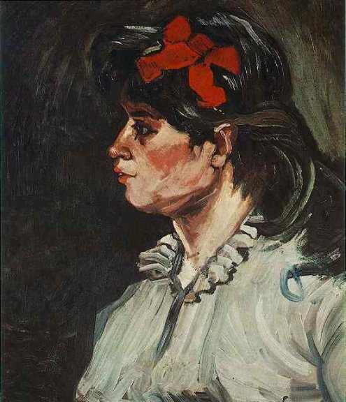 Portrait of a woman with red ribbon by Vincent van Gogh