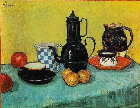 Still Life: Blue Enamel Coffeepot, Earthenware and Fruit by Vincent van Gogh