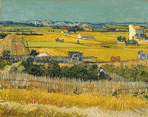 Harvest at La Crau, with Montmajour in the Background by Vincent van Gogh