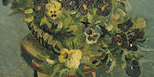 Basket of pansies on a small table - Painting by Vincent van Gogh