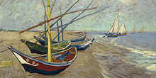 Fishing boats on the beach at Les Saintes-Maries-de-la-Mer - Painting by Vincent van Gogh